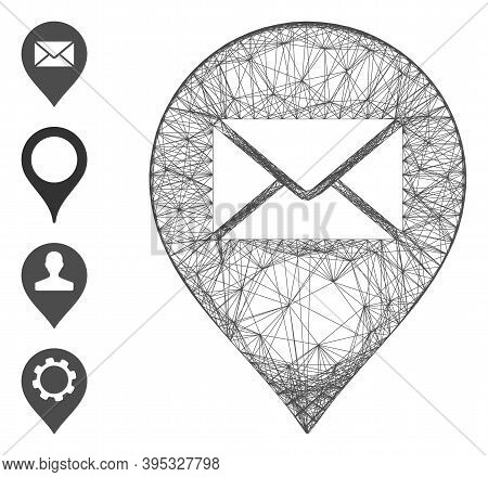 Vector Net Mail Letter Marker. Geometric Hatched Carcass 2d Net Generated With Mail Letter Marker Ic
