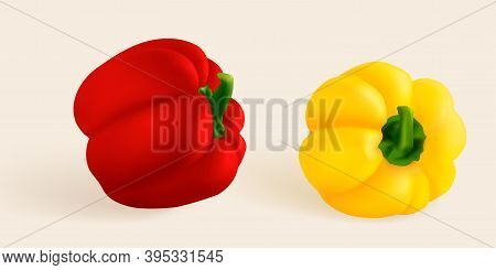 Sweet Pepper Set Of Vegetables Of Bell Pepper. Red, Green And Yellow Paprika. Whole Bulgarian Pepper