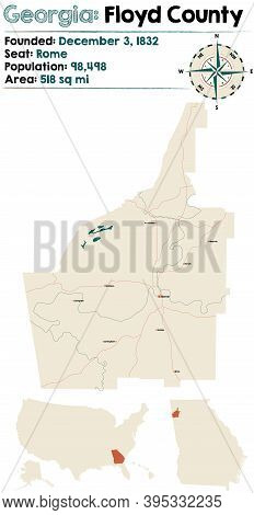 Large And Detailed Map Of Floyd County In Georgia, Usa.