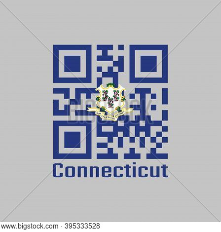 Qr Code Set The Color Of Connecticut Flag. The States Of America, Text 