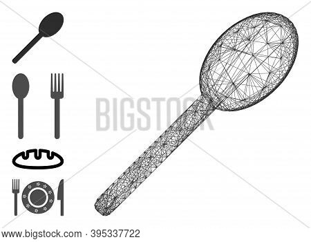 Vector Net Spoon. Geometric Linear Frame 2d Net Generated With Spoon Icon, Designed With Crossed Lin