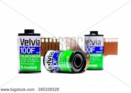 Some Velvia Fujifilm Photographic Films On White Background