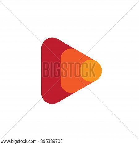 Abstract Play Icon, Red Button. Arrow Right, Digital Media Logo Template, Flat Minimal Style Emblem.