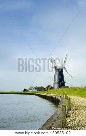 Norfolk Broads Black And White Windmill Landscape
