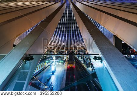 LIEGE, BELGIUM - February 24, 2018: Railway station Liege-Guillemins
