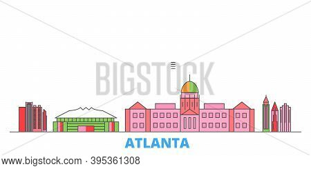 United States, Atlanta Line Cityscape, Flat Vector. Travel City Landmark, Oultine Illustration, Line