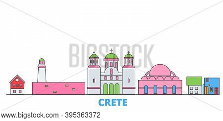 Greece, Crete Line Cityscape, Flat Vector. Travel City Landmark, Oultine Illustration, Line World Ic