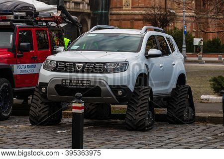 Dacia Duster Police Car For Special Interventions With Custom Triangular Tracks For Wheels In Buchar