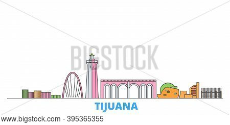 Mexico, Tijuana Line Cityscape, Flat Vector. Travel City Landmark, Oultine Illustration, Line World 