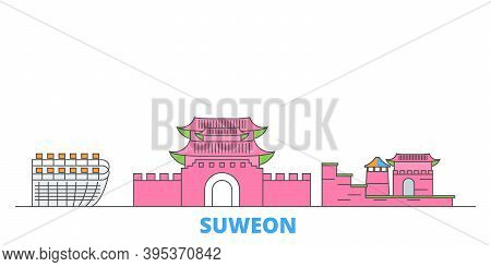 South Korea, Suweon Line Cityscape, Flat Vector. Travel City Landmark, Oultine Illustration, Line Wo