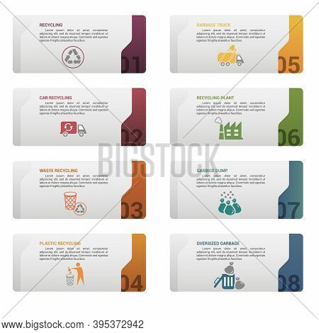 Infographic Recycling Template. Icons In Different Colors. Include Recycling, Trash Container, Burna
