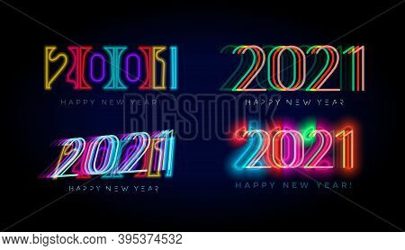 New Year 2021 Numbers For Digital Display Design. Neon Lighting Posters For Party, Event, Invitation