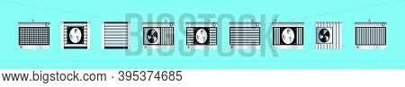 Set Of Car Radiator. Cartoon Icon Design Template With Various Models. Modern Vector Illustration Is