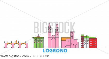 Spain, Logrono Line Cityscape, Flat Vector. Travel City Landmark, Oultine Illustration, Line World I
