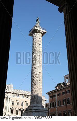 Column Entirely Carved With War Scenes Of Battles And Wars Called Colonna Di Marco Aurelio In The Sq