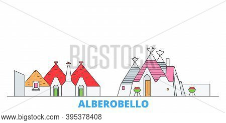 Italy, Alberobello Line Cityscape, Flat Vector. Travel City Landmark, Oultine Illustration, Line Wor