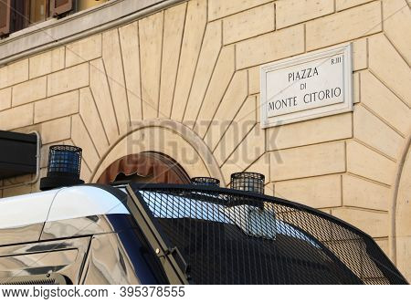Written Of The Square Where There Is The Italian Parliament Building In The City Of Rome Called Mont