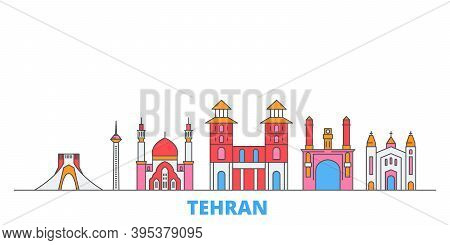 Iran, Tehran Line Cityscape, Flat Vector. Travel City Landmark, Oultine Illustration, Line World Ico