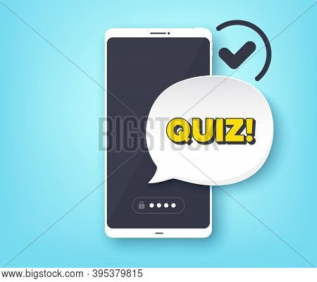 Quiz Symbol. Mobile Phone With Alert Notification Message. Answer Question Sign. Examination Test. C