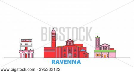 Italy, Ravenna City Line Cityscape, Flat Vector. Travel City Landmark, Oultine Illustration, Line Wo