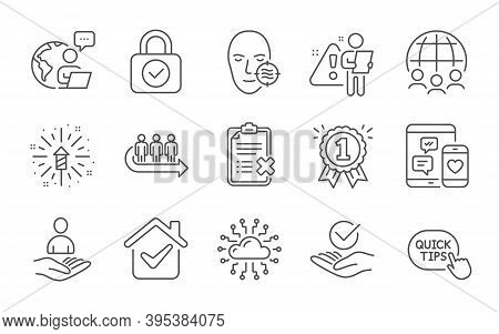 Fireworks Explosion, Security Lock And Global Business Line Icons Set. Quick Tips, Approved And Recr