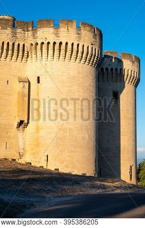Old Buildings And Narrow Streets In Medieval Town Villeneuve Les Avignon In Summer, Tourism In Franc