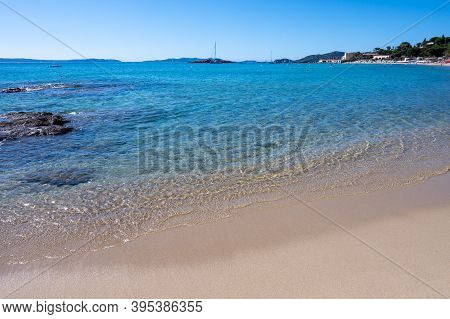 Summer Vacation On French Riviera, Crystal Clear Azure Blue Water Of  Mediterranean Sea, White Sandy