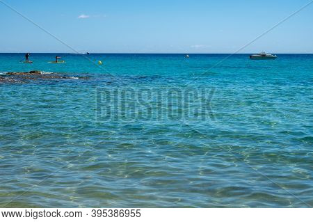 Summer Vacation On French Riviera, Crystal Clear Azure Blue Water Of  Mediterranean Sea On Beach In 