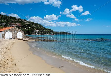 Summer Vacation On French Riviera, Crystal Clear Azure Blue Water Of  Mediterranean Sea In Saint Cla