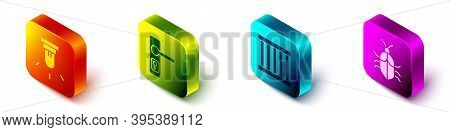 Set Isometric Motion Sensor, Door Handle, Prison Window And System Bug Concept Icon. Vector