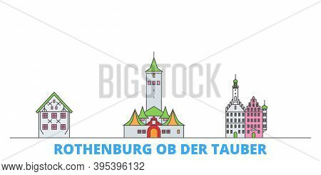 Germany, Rothenburg Ob Der Tauber Line Cityscape, Flat Vector. Travel City Landmark, Oultine Illustr
