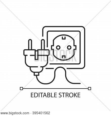 Electrical Insert For Cable Linear Icon. Insert Cable Into Type F Socket. Wire Unplugged. Thin Line 