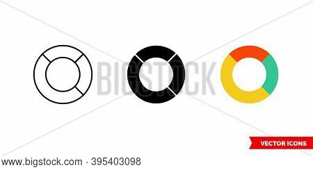 Ring Chart Diagram Icon Of 3 Types Color, Black And White, Outline. Isolated Vector Sign Symbol.