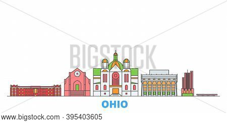 United States, Dayton Line Cityscape, Flat Vector. Travel City Landmark, Oultine Illustration, Line 