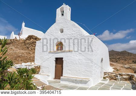 Chora, Ios Island, Greece- 20 September 2020: View Of The Saint Eleftherios, Small Traditional Churc