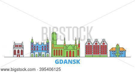 Poland, Gdansk Line Cityscape, Flat Vector. Travel City Landmark, Oultine Illustration, Line World I