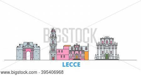 Italy, Lecce Line Cityscape, Flat Vector. Travel City Landmark, Oultine Illustration, Line World Ico