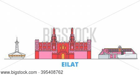 Israel, Eilat Line Cityscape, Flat Vector. Travel City Landmark, Oultine Illustration, Line World Ic
