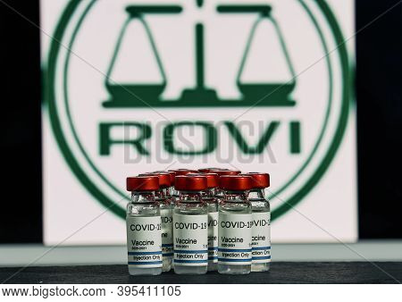 Mallorca / Spain- November 17, 2020: Rovi Pharmaceutical Laboratory Manufactures Moderna Vaccine For