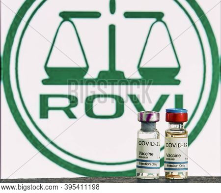 Mallorca / Spain- November 17, 2020: Rovi Pharmaceutical Laboratory Manufactures Moderna Vaccine For