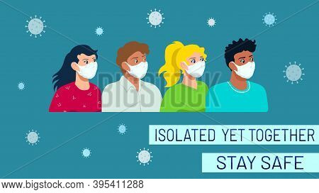 People Of Different Ethnicities, Men And Women, Standing Together Wearing Protective Facial Masks, V