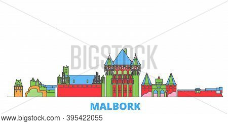 Poland, Malbork Line Cityscape, Flat Vector. Travel City Landmark, Oultine Illustration, Line World 
