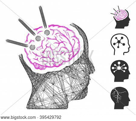 Vector Wire Frame Brain Autopsy. Geometric Linear Frame Flat Network Made From Brain Autopsy Icon, D