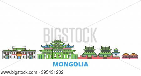 Mongolia Line Cityscape, Flat Vector. Travel City Landmark, Oultine Illustration, Line World Icons
