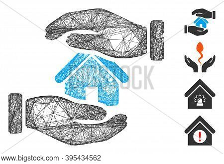 Vector Network Realty Insurance Hands. Geometric Linear Carcass Flat Network Generated With Realty I
