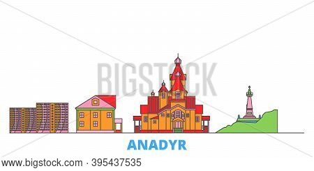 Russia, Anadyr Line Cityscape, Flat Vector. Travel City Landmark, Oultine Illustration, Line World I