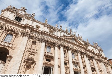 St. Peter's Basilica, Vatican, Rome, Italy. Latin inscription reads: 
