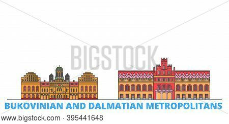 Ukraine, Bukovinian And Dalmatian Metropolitans Line Cityscape, Flat Vector. Travel City Landmark, O