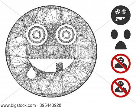 Vector Net Maniac Smiley. Geometric Wire Frame 2d Net Generated With Maniac Smiley Icon, Designed Wi