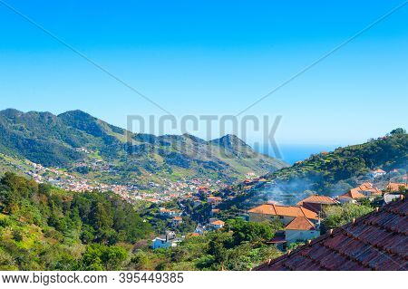 Overview Of Maderia Village In A Bright Sunny Day. Madeira Island, Portugal